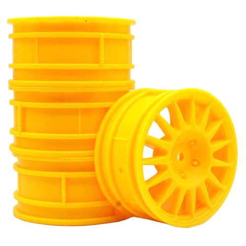 KEEDA 52mm Nylon RC-Felgen 12mm Sechskant Räder für HSP/HPI/Tamiya/Kyosho 1/10 On-Road Tourenwagen, Renn- & Driftfahrzeuge (+6mm ET, Stil E, Gelb) von KEEDA