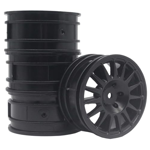 KEEDA 52mm Nylon RC-Felgen 12mm Sechskant Räder für HSP/HPI/Tamiya/Kyosho 1/10 On-Road Tourenwagen, Renn- & Driftfahrzeuge (+6mm ET, Stil E, Schwarz) von KEEDA