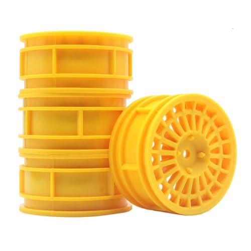 KEEDA 52mm Nylon RC-Felgen 12mm Sechskant Räder für HSP/HPI/Tamiya/Kyosho 1/10 On-Road Tourenwagen, Renn- & Driftfahrzeuge (+7mm ET, Stil D, Gelb) von KEEDA