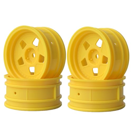 KEEDA 52mm Nylon RC-Felgen 12mm Sechskant Räder für HSP/HPI/Tamiya/Kyosho 1/10 On-Road Tourenwagen, Renn- & Driftfahrzeuge (0mm ET, Stil A, Gelb) von KEEDA