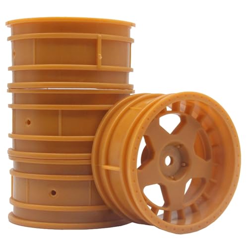 KEEDA 52mm Nylon RC-Felgen 12mm Sechskant Räder für HSP/HPI/Tamiya/Kyosho 1/10 On-Road Tourenwagen, Renn- & Driftfahrzeuge (0mm ET, Stil F, Braun) von KEEDA