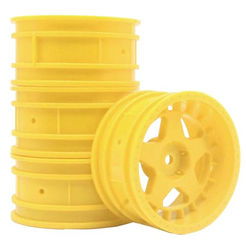 KEEDA 52mm Nylon RC-Felgen 12mm Sechskant Räder für HSP/HPI/Tamiya/Kyosho 1/10 On-Road Tourenwagen, Renn- & Driftfahrzeuge (0mm ET, Stil F, Gelb) von KEEDA