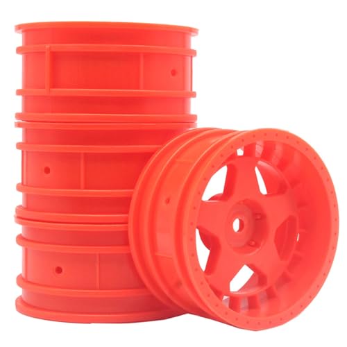 KEEDA 52mm Nylon RC-Felgen 12mm Sechskant Räder für HSP/HPI/Tamiya/Kyosho 1/10 On-Road Tourenwagen, Renn- & Driftfahrzeuge (0mm ET, Stil F, Rot) von KEEDA