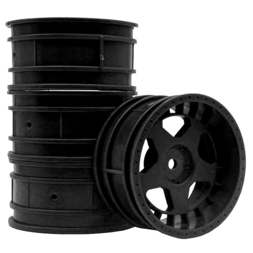 KEEDA 52mm Nylon RC-Felgen 12mm Sechskant Räder für HSP/HPI/Tamiya/Kyosho 1/10 On-Road Tourenwagen, Renn- & Driftfahrzeuge (0mm ET, Stil F, Schwarz) von KEEDA