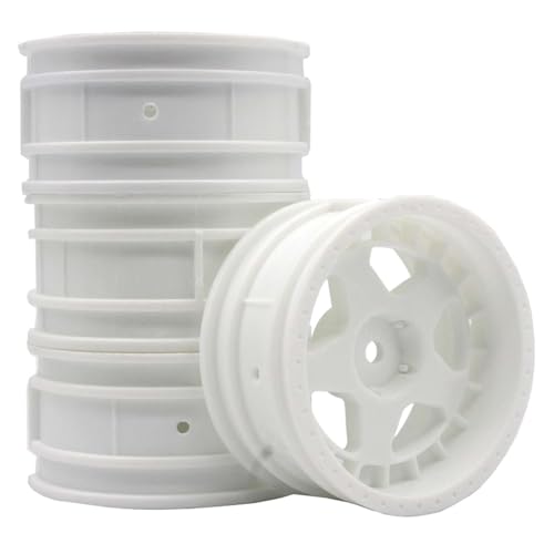 KEEDA 52mm Nylon RC-Felgen 12mm Sechskant Räder für HSP/HPI/Tamiya/Kyosho 1/10 On-Road Tourenwagen, Renn- & Driftfahrzeuge (0mm ET, Stil F, Weiß) von KEEDA