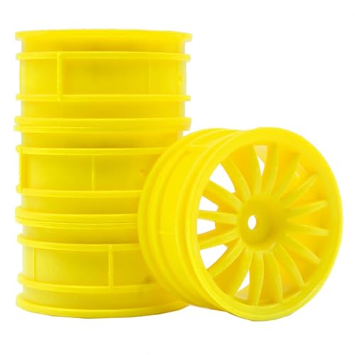 KEEDA 52mm Nylon RC-Felgen 12mm Sechskant Räder für HSP/HPI/Tamiya/Kyosho 1/10 On-Road Tourenwagen, Renn- & Driftfahrzeuge (6mm ET, Stil G, Gelb) von KEEDA