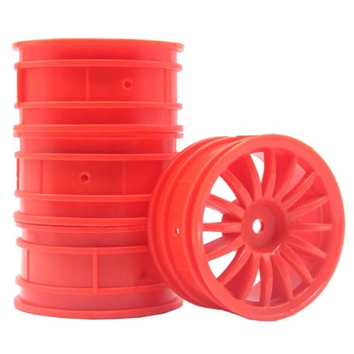 KEEDA 52mm Nylon RC-Felgen 12mm Sechskant Räder für HSP/HPI/Tamiya/Kyosho 1/10 On-Road Tourenwagen, Renn- & Driftfahrzeuge (6mm ET, Stil G, Rot) von KEEDA