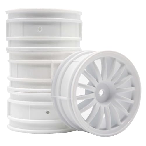 KEEDA 52mm Nylon RC-Felgen 12mm Sechskant Räder für HSP/HPI/Tamiya/Kyosho 1/10 On-Road Tourenwagen, Renn- & Driftfahrzeuge (6mm ET, Stil G, Weiß) von KEEDA