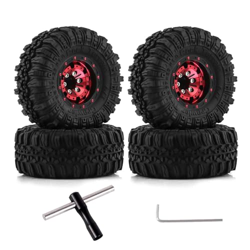 KEEDA 57mm RC Reifen und Räder, 1,0 Zoll Micro Beadlock Felge für 1/18 TRX4M 1/24 RC Crawler Car Axial SCX24 FMS FCX24 Upgrade Teile (A, Rot) von KEEDA