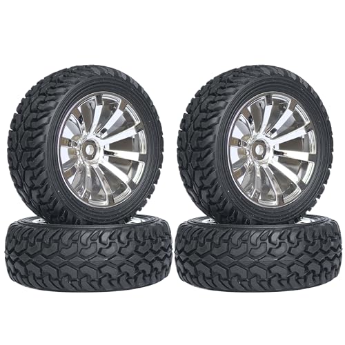 KEEDA 75mm Gummi Reifen und Kunststoffräder, RC Reifen und 10-Speichen Rader Felgen Teile für 1/10 RC Auf Straße Auto 1/16 RC Rallye Car HSP 94123 HPI Kyosho Tamiya (Schwarz) von KEEDA