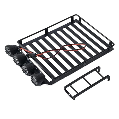 KEEDA Dachgepäckträger mit LED-Scheinwerfern und Leiter für 1/18 RC-Crawler TRX4M Karosserie-Deko von KEEDA