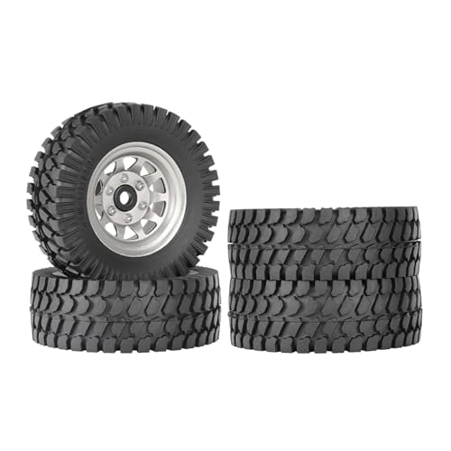 KEEDA Gummireifen 1,55 Zoll Metall-Beadlock-Felgen 12 mm Sechskant für RC-Crawler-Car Tamiya CC01 LC70 JIMNY Axial AX90069 Teile (10-Speichen, Silber) von KEEDA