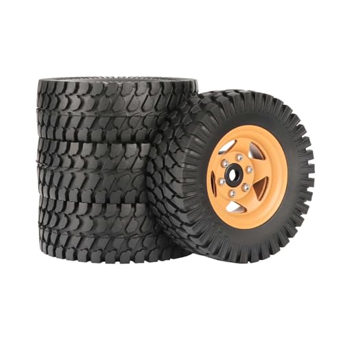 KEEDA Gummireifen 1,55 Zoll Metall-Beadlock-Felgen 12 mm Sechskant für RC-Crawler-Car Tamiya CC01 LC70 JIMNY Axial AX90069 Teile (5-Speichen, Gelb) von KEEDA