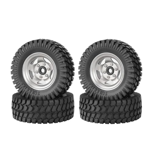 KEEDA Gummireifen 1,55 Zoll Metall-Beadlock-Felgen 12 mm Sechskant für RC-Crawler-Car Tamiya CC01 LC70 JIMNY Axial AX90069 Teile (5-Speichen, Silber) von KEEDA