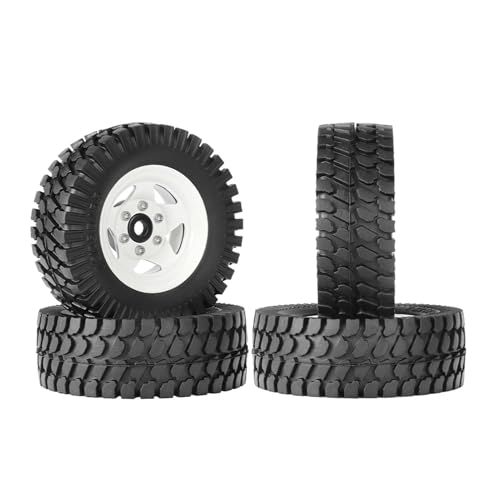 KEEDA Gummireifen 1,55 Zoll Metall-Beadlock-Felgen 12 mm Sechskant für RC-Crawler-Car Tamiya CC01 LC70 JIMNY Axial AX90069 Teile (5-Speichen, Weiß) von KEEDA
