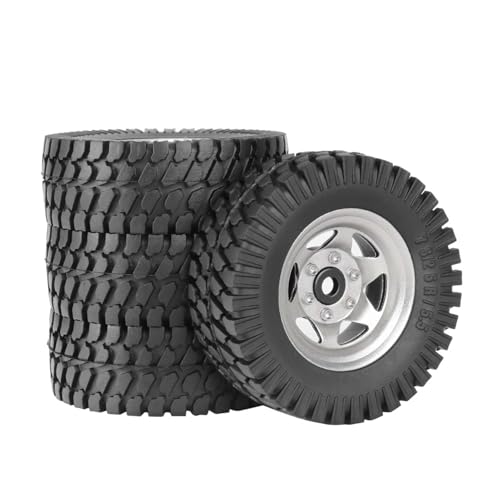KEEDA Gummireifen 1,55 Zoll Metall-Beadlock-Felgen 12 mm Sechskant für RC-Crawler-Car Tamiya CC01 LC70 JIMNY Axial AX90069 Teile (6-Speichen, Silber) von KEEDA