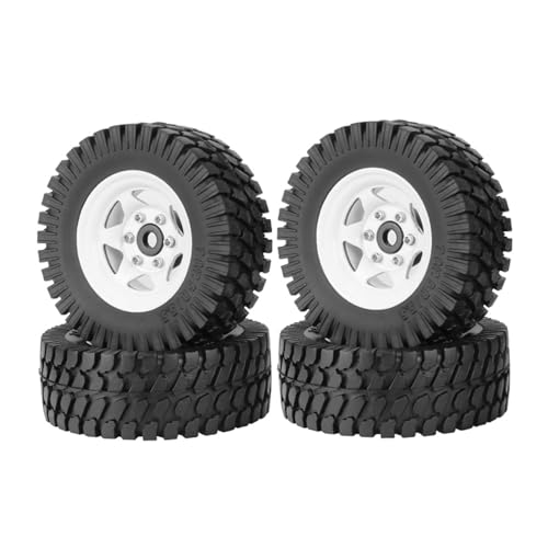KEEDA Gummireifen 1,55 Zoll Metall-Beadlock-Felgen 12 mm Sechskant für RC-Crawler-Car Tamiya CC01 LC70 JIMNY Axial AX90069 Teile (6-Speichen, Weiß) von KEEDA