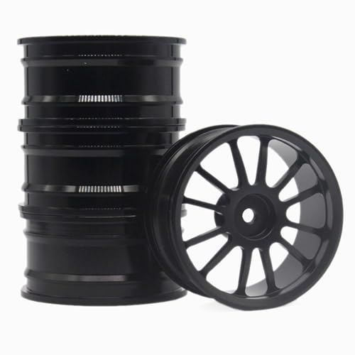 KEEDA RC Auto Aluminiumlegierung Felgen 12mm Sechskant Metall Räder Teile für 1/10 RC On Road Touring Racing Drift Car Drift Auto (12 Speichen, Schwarz) von KEEDA