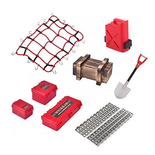 KEEDA RC Auto Gepäcknetz Schaufel Kraftstofftank Dekoration Werkzeug Zubehör für 1:10 RC Crawler TRX4 Axial Scx10 D90 (Rot) von KEEDA