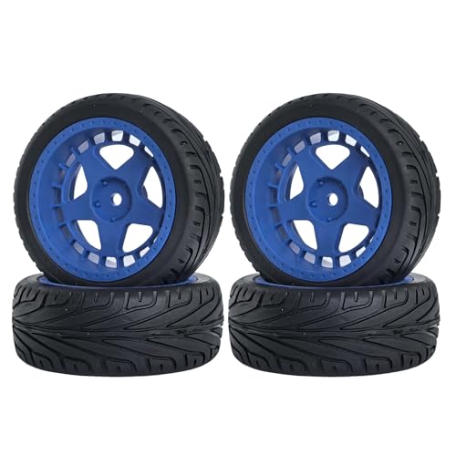 KEEDA RC Auto Gummi Reifen und 52mm/2,05 Zoll Nylon Felgen Räder für 1/10 RC On Road Touring Racing Drift Car (A, Blau) von KEEDA