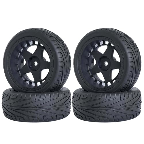 KEEDA RC Auto Gummi Reifen und 52mm/2,05 Zoll Nylon Felgen Räder für 1/10 RC On Road Touring Racing Drift Car (A, Schwarz) von KEEDA