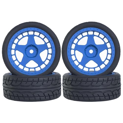 KEEDA RC Auto Gummi Reifen und 52mm/2,05 Zoll Nylon Felgen Räder für 1/10 RC On Road Touring Racing Drift Car (B, Blau) von KEEDA