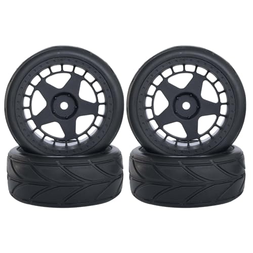 KEEDA RC Auto Gummi Reifen und 52mm/2,05 Zoll Nylon Felgen Räder für 1/10 RC On Road Touring Racing Drift Car (D, Schwarz) von KEEDA