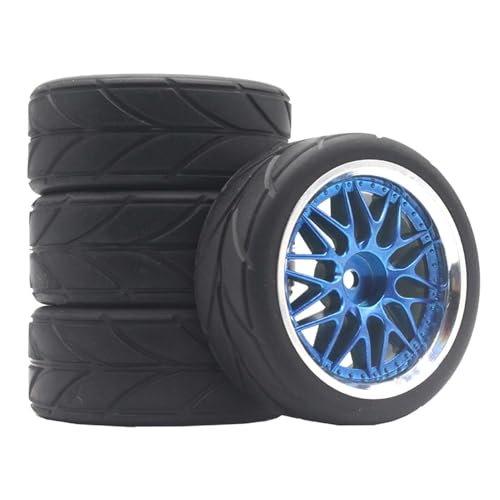 KEEDA RC Auto Gummireifen Mit Kunststoff Felgen Räder für TT01 TT02 1/10 RC On Road Tourenwagen Rennwagen (D, Blau) von KEEDA