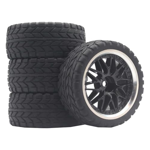 KEEDA RC Auto Gummireifen Mit Kunststoff Felgen Räder für TT01 TT02 1/10 RC On Road Tourenwagen Rennwagen (H, Schwarz) von KEEDA