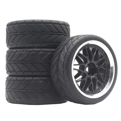KEEDA RC Auto Gummireifen Mit Kunststoff Felgen Räder für TT01 TT02 1/10 RC On Road Tourenwagen Rennwagen (M, Schwarz) von KEEDA