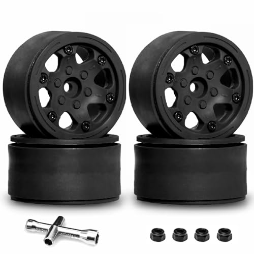 KEEDA RC Car Kunststoff Beadlock Felgen 12mm Sechskant Felgen Teile für SCX10 TRX4 VS4-10 Gen8 Tamiya CC01 D90 1:10 RC Crawler Auto (Schwarz, 1,9 Zoll) von KEEDA