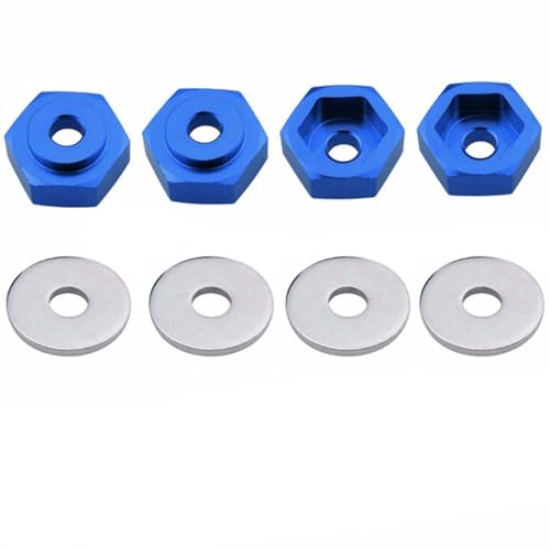 KEEDA 4 Stück 12 mm Drehung 17 mm Aluminiumlegierung Felgen-Sechskant-Adapter für HSP 1/10 RC Auto Buggy Monster Truck kann 1/8 Reifenrad verwenden (blau) von KEEDA