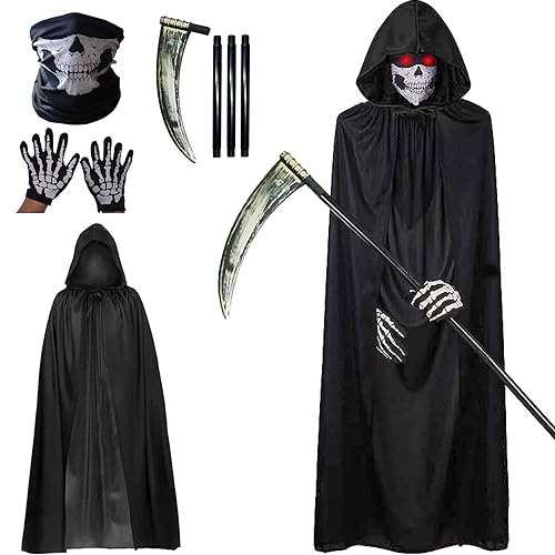 KEELYY Sensenmann Kostüm, Halloween Kostüm Sensenmann Umhang mit Kapuze Halloween Sense Gesichtsmaske Handschuhe, Tod Kostüm für Erwachsene Halloween Party Dekoration, Cosplay, Karneval KEELYY Sensenmann Kostüm, Halloween Kostüm Sensenmann Umhang mit Kapuze Halloween Sense Gesichtsmaske Handschuhe, Tod Kostüm für Erwachsene Halloween Party Dekoration, Cosplay, Karneval von KEELYY
