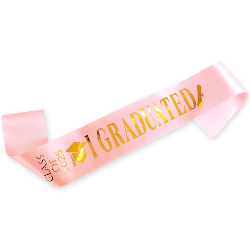 KEELYY Abschluss Schärpe 2025, Graduation Schärpe mit Gold Glitzer Buchstabe I Graduated, für Schul Abschluss Abitur Universität Graduation Party Deko (Rosa) von KEELYY