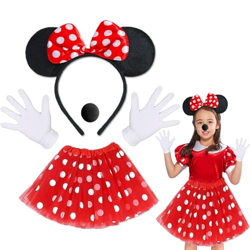 KEELYY Mädchen Maus Mouse Kostüm Rot Tutu Tüllrock mit weiß Gepunktet + Maus Ohren Haarreifen + Handschuhe + Nase, Faschingskostüme Kinder für Fasching Karneval Halloween Mottoparty Cosplay KEELYY Mädchen Maus Mouse Kostüm Rot Tutu Tüllrock mit weiß Gepunktet + Maus Ohren Haarreifen + Handschuhe + Nase, Faschingskostüme Kinder für Fasching Karneval Halloween Mottoparty Cosplay von KEELYY