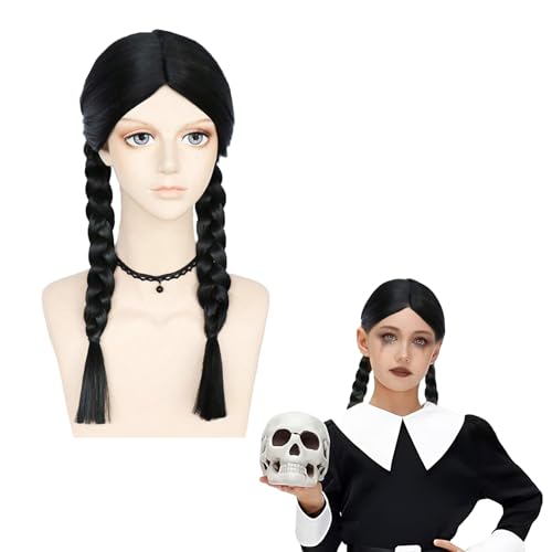 KEELYY Perücke Damen Fasching, Perücke Wednesday Kinder Damen, Schwarze Lange Geflochtene Perücken, Schwarz Zopfperücke für Fasching Karneval Halloween Cosplay Party KEELYY Perücke Damen Fasching, Perücke Wednesday Kinder Damen, Schwarze Lange Geflochtene Perücken, Schwarz Zopfperücke für Fasching Karneval Halloween Cosplay Party von KEELYY