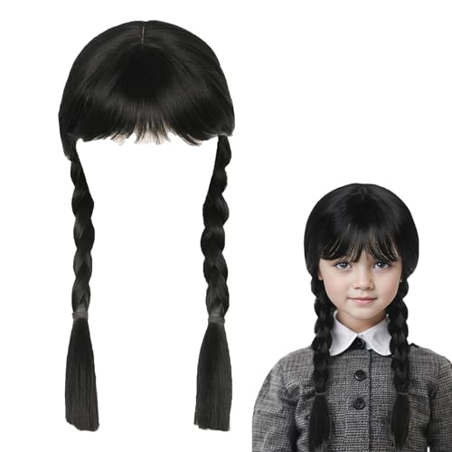 KEELYY Perücke Damen Fasching Wednesday Perücke, Zopfperücke mit Pony, Schwarze Lange Geflochtene Perücken Kinder Damen, Schwarz Perücke Zöpfe für Fasching Karneval Halloween Cosplay Party KEELYY Perücke Damen Fasching Wednesday Perücke, Zopfperücke mit Pony, Schwarze Lange Geflochtene Perücken Kinder Damen, Schwarz Perücke Zöpfe für Fasching Karneval Halloween Cosplay Party von KEELYY