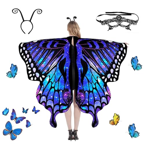 KEELYY Schmetterling Kostüm Damen, 3er Schmetterlingsflügel Set, Schmetterling Umhang mit Haarreif und Gesichtsmaske, Faschingskostüme Damen Umhang Verkleidung für Karneval Fasching Cosplay Party KEELYY Schmetterling Kostüm Damen, 3er Schmetterlingsflügel Set, Schmetterling Umhang mit Haarreif und Gesichtsmaske, Faschingskostüme Damen Umhang Verkleidung für Karneval Fasching Cosplay Party von KEELYY