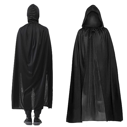 KEELYY Umhang Halloween, 140 cm Schwarzer Umhang mit Kapuze, Schwarz Kapuzenumhang für Erwachsene Kinder Cosplay Hexe Vampir Kostüm Halloween Kostüm KEELYY Umhang Halloween, 140 cm Schwarzer Umhang mit Kapuze, Schwarz Kapuzenumhang für Erwachsene Kinder Cosplay Hexe Vampir Kostüm Halloween Kostüm von KEELYY