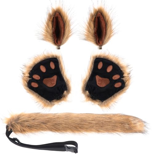 KEESIN 5PCS Kunstpelz Tierische Kleidung, Cosplay Kostüme, Wolf kostüm, Fuchs kostüm, Furry kostüm, Ohren, Schwanz, Handschuhe, Kinderkostüme, Erwachsene Kostüme, für Karneval (Braun) KEESIN 5PCS Kunstpelz Tierische Kleidung, Cosplay Kostüme, Wolf kostüm, Fuchs kostüm, Furry kostüm, Ohren, Schwanz, Handschuhe, Kinderkostüme, Erwachsene Kostüme, für Karneval (Braun) von KEESIN