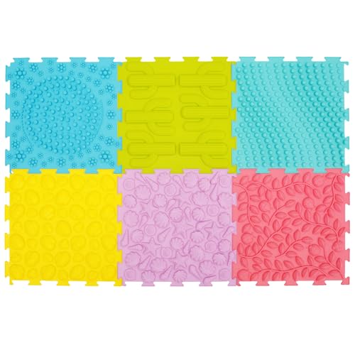 6 Stück Massage Puzzle Sensorische Bodenmatte Silikon Orthopädische Spielmatte mit 6 Muster Strukturmatten Sensorik Matten Puzzle Sensorische Bodenmatte Kinder für Kinder Erwachsene von KEGAJEGA