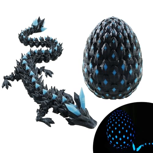 KEGAJEGA 3D Gedrucktes Drachenei mit Beweglichem Drachen Spielzeug Interessant Drachen Figuren 3D Gedrucktes Drachenei Baby für Kinder Erwachsene Schlafzimmer Kinderzimmer Party (Blau) von KEGAJEGA
