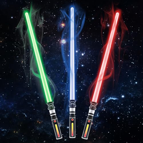 3 Stück Leuchtschwerter für Kinder oder Erwachsene, ausziehbare LED-Lichtschwerter mit FX-Sound und Bewegungsmeldern für Halloween-Verkleidung, Galaxie-Kriegskämpfer 3 Stück Leuchtschwerter für Kinder oder Erwachsene, ausziehbare LED-Lichtschwerter mit FX-Sound und Bewegungsmeldern für Halloween-Verkleidung, Galaxie-Kriegskämpfer von KEGOZ