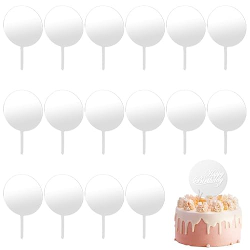 KEILEOHO 40 Stück 10 cm Acryl-Kuchenaufsätze, 10 cm, rund, transparent, blanko, Kuchenspieße, Kreis-DIY-Cupcake-Topper für Geburtstag, Hochzeit, Party von KEILEOHO