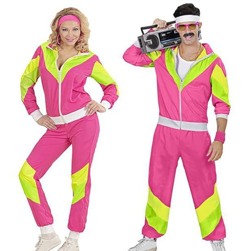 KEIZHUONIQIU Karneval Kostüm Herren Damen, Trainingsanzug, Jacke Und Hose, Assi Anzug, Proll Anzug, Retro Style, Bad Taste Party, 70 80 90er outfit, Karneval,Unisex 80Er Jahre Outfit von KEIZHUONIQIU