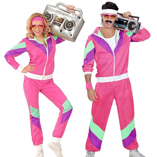 KEIZHUONIQIU Karneval Kostüm Herren Damen, Trainingsanzug, Jacke Und Hose, Assi Anzug, Proll Anzug, Retro Style, Bad Taste Party, 70 80 90er outfit, Karneval,Unisex 80Er Jahre Outfit von KEIZHUONIQIU