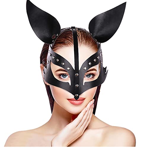 keland Damen Halloween Cosplay Accessoire Steampunk Gothic PU Leder Fuchs Maske Halbgesichtsmaske (Stil-004) von keland