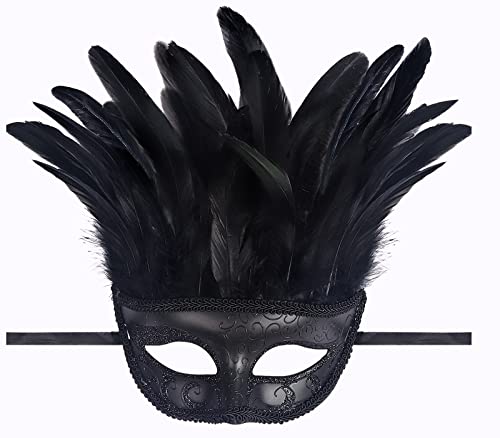 keland Feder Venezianisch Maskenball Maske für Damen Herren Halloween Karneval Faschingsmasken Kostüm (Schwarz) von keland