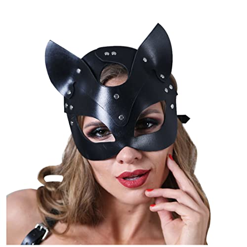 keland Halloween Cosplay Faschingsmasken PU Leder Maske Gothic Katzenmaske Cat Mask für Catwoman (Stil-006) von keland