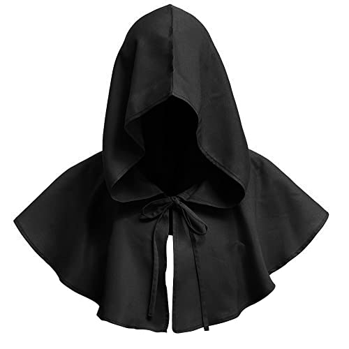 keland Halloween Grimmiger Cosplay Kostüme Mittelalter Gugel Umhang mit Kapuze für Damen Herren (Schwarz) von keland